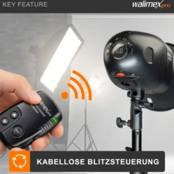 Walimex pro VE & VC & Newcomer Studioblitz Auslöser - Kabellose Fernsteuerung bis zu 30 m, Blitzauslöser mit 16 Kanäle, 4 Gruppen, 1/160 Sek. Synchronisation - Perfekt für schnelle Bewegungen