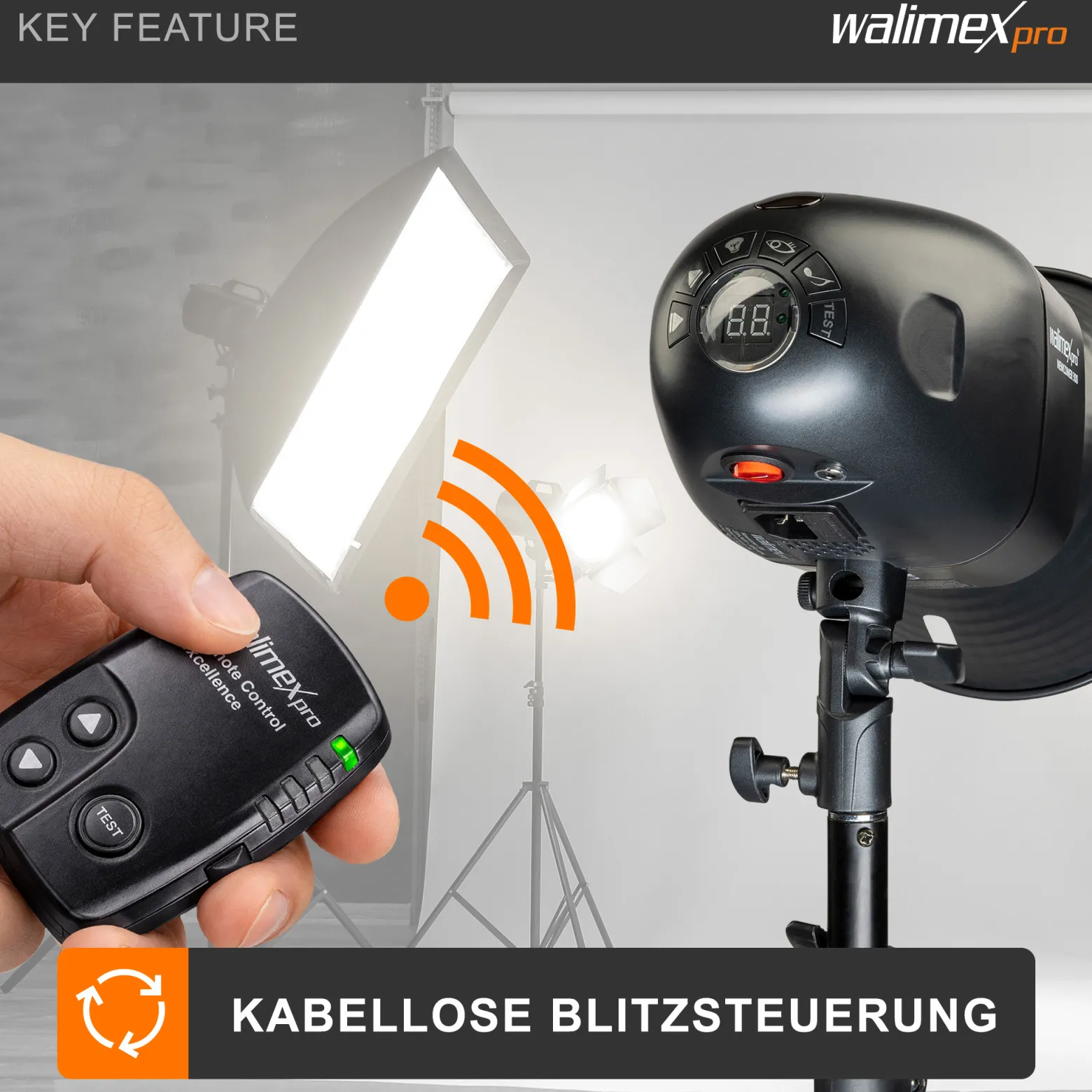 Walimex pro VE & VC & Newcomer Studioblitz Auslöser - Kabellose Fernsteuerung bis zu 30 m, Blitzauslöser mit 16 Kanäle, 4 Gruppen, 1/160 Sek. Synchronisation - Perfekt für schnelle Bewegungen