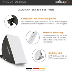 Walimex pro Video-Beleuchtung mit 60 W LED Softbox 40 x 60 cm, leistungsstarkes Dauerlicht für Fotostudio mit Diffusor und Fernbedienung, Bi-Color Videoleuchte