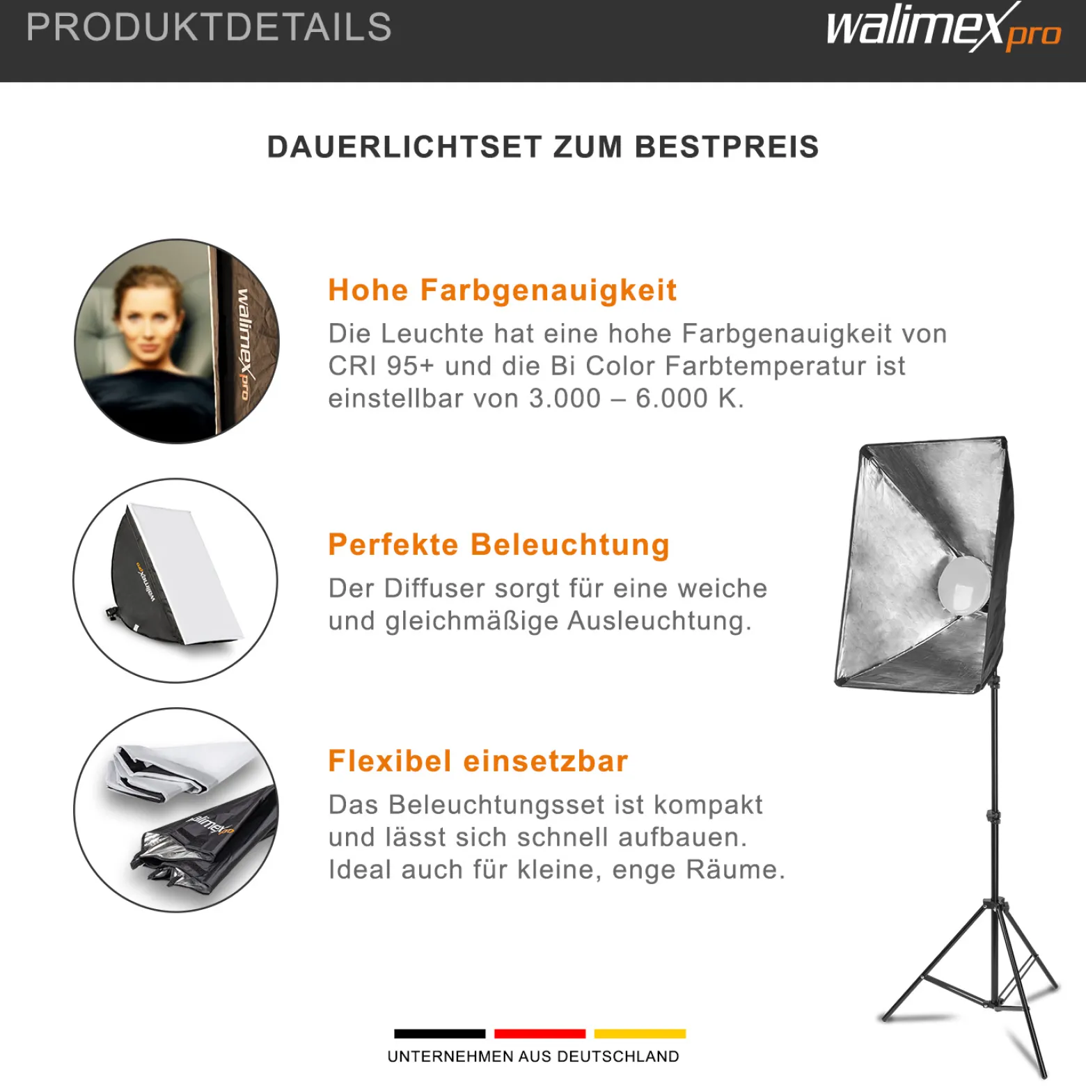 Walimex pro Video-Beleuchtung mit 60 W LED Softbox 40 x 60 cm, leistungsstarkes Dauerlicht für Fotostudio mit Diffusor und Fernbedienung, Bi-Color Videoleuchte