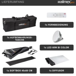 Walimex pro Video-Beleuchtung mit 60 W LED Softbox 40 x 60 cm, leistungsstarkes Dauerlicht für Fotostudio mit Diffusor und Fernbedienung, Bi-Color Videoleuchte