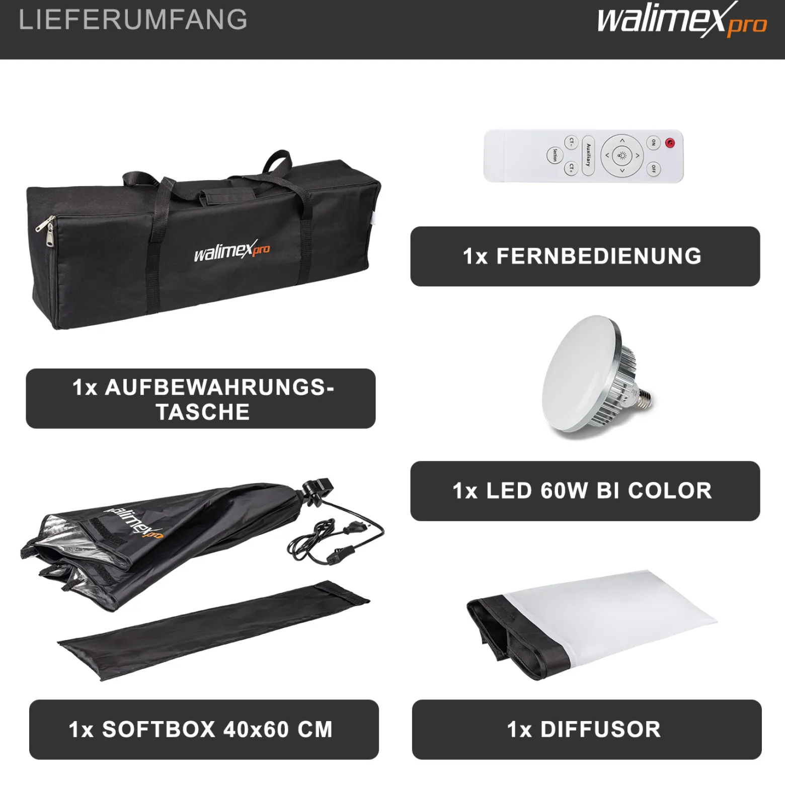 Walimex pro Video-Beleuchtung mit 60 W LED Softbox 40 x 60 cm, leistungsstarkes Dauerlicht für Fotostudio mit Diffusor und Fernbedienung, Bi-Color Videoleuchte