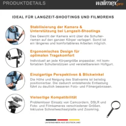 Walimex pro Video Schulterstativ für Kamera & Camcorder - Ergonomisch, Anpassbar & Komfortabel - Inklusive Schnellwechselplatte & Zoomring