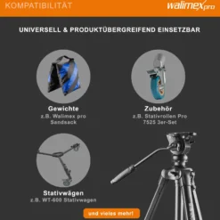 Walimex pro Videostativ Advanced 173 SH - 690 x 56 x 110 mm / Traglast max. 4 kg - mit Smartphone-Halterung und Tasche, 360° Neiger - für DSLR Kamera, Camcorder und Handy