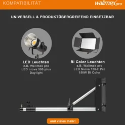 Walimex pro Wand-Lampenstativ 70-120cm – schwarz/silberfaben – 90 x 700 x 190 mm – Max. Traglast 6 kg – mit Spigot – Ständer Wandhalter für Studiolicht Studioblitz