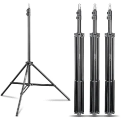 Walimex pro WT-803 Lampenstativ 4er-Set höhenverstellbar bis 208 cm, Lichtstativ aus Aluminium mit Tasche + Adapter, Studiostativ max. Traglast 3,5 kg, Blitzstativ für Studio und Mobil