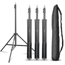 Walimex pro WT-803 Lampenstativ 4er-Set höhenverstellbar bis 208 cm, Lichtstativ aus Aluminium mit Tasche + Adapter, Studiostativ max. Traglast 3,5 kg, Blitzstativ für Studio und Mobil