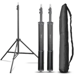 Walimex pro WT-803 Lampenstativ 3er-Set höhenverstellbar bis 208 cm, Lichtstativ aus Aluminium mit Tasche + Adapter, Studiostativ max. Traglast 3,5 kg, Blitzstativ für Studio und Mobil