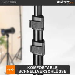 Walimex pro WT-803 Lampenstativ höhenverstellbar bis 208 cm, Lichtstativ aus Aluminium mit Tasche + Adapter, Studiostativ max. Traglast 3,5 kg, Blitzstativ für Studio und Mobil
