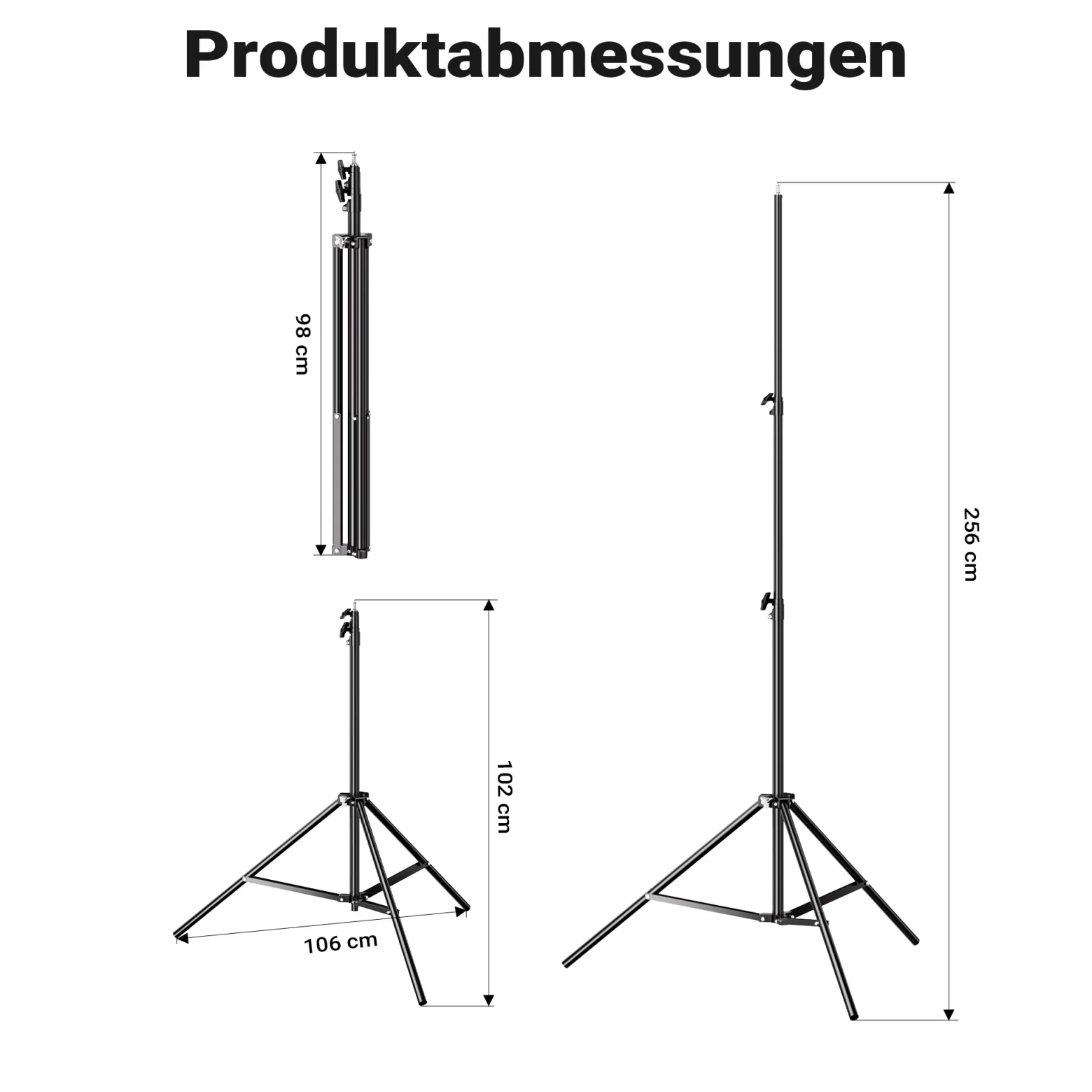 Walimex pro WT-806 Lichtstativ + Sandsack Set, Fotostativ bis 256 cm mit Federdämpfung und befüllbarer Gewichtssack
