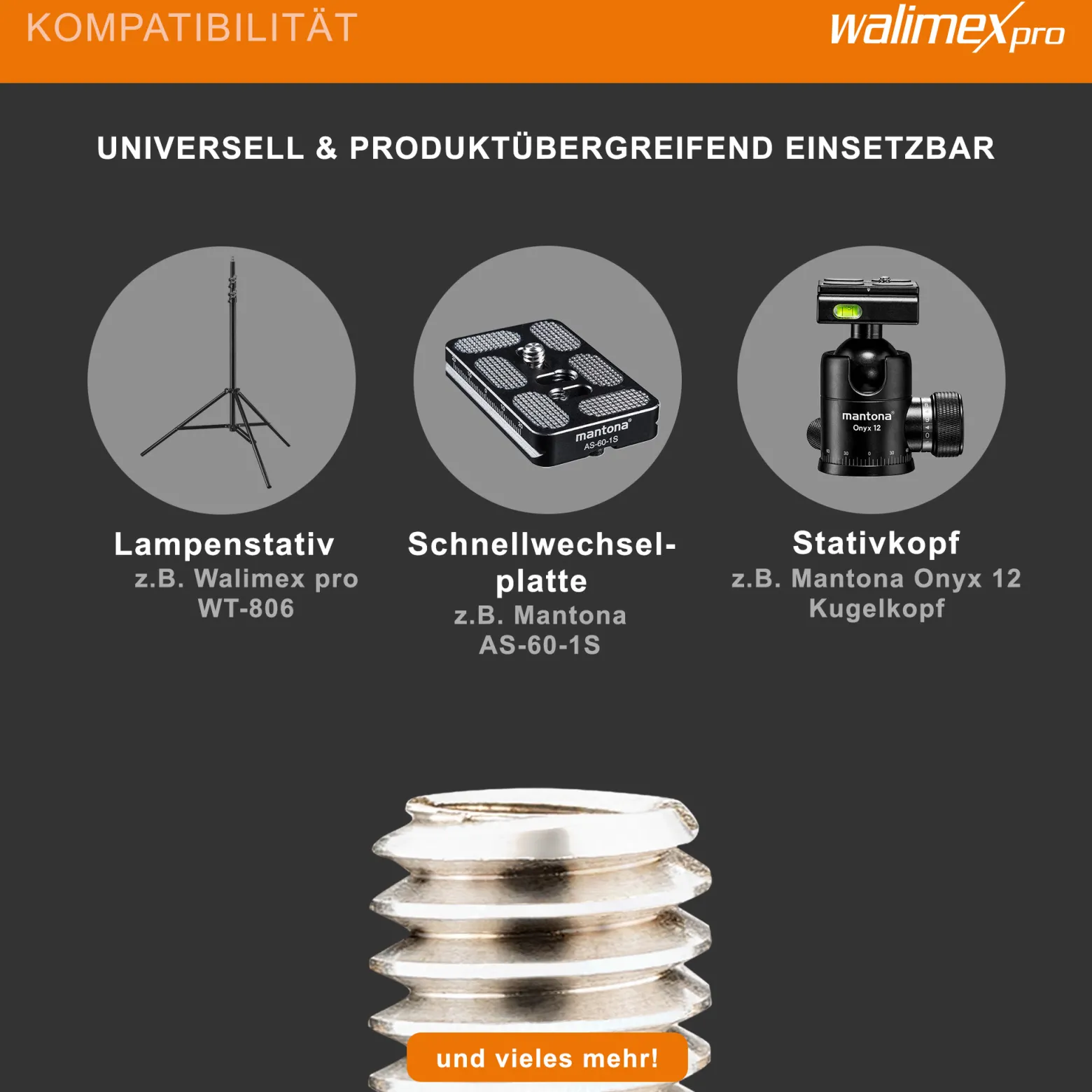 Walimex pro 2x Gewindeadapter 1/4 Zoll auf 3/8 Zoll, hochwertiger Gewinde Adapter aus Edelstahl, passend für ältere Kameras und Stativgewinde