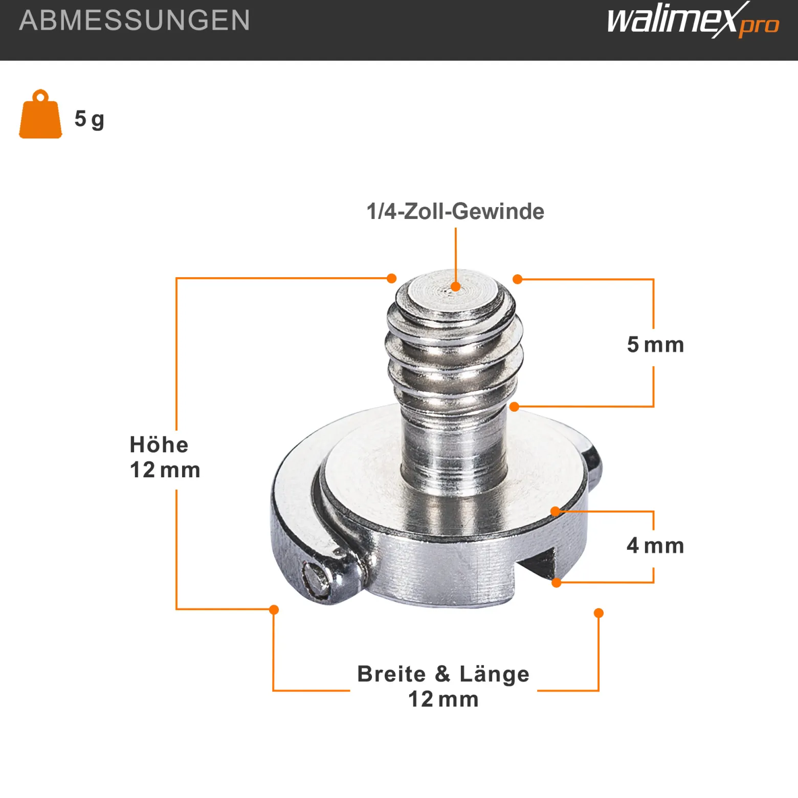 Walimex pro 2x Kamera Befestigungsschrauben 1/4 Zoll, Kameraschrauben aus Edelstahl, Kamera Schraube für Schnellwechselplatte, Stativkopf, Kugelkopf