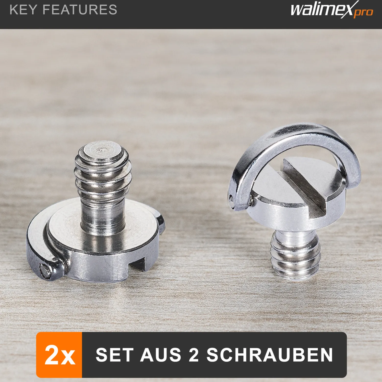 Walimex pro 2x Kamera Befestigungsschrauben 1/4 Zoll, Kameraschrauben aus Edelstahl, Kamera Schraube für Schnellwechselplatte, Stativkopf, Kugelkopf