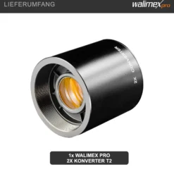 Walimex pro 2x Konverter T2 - 50 x 50 x 52 mm - mit mehrfachvergüteten Glaslinsen - Telekonverter zur Verdoppelung des Zoombereichs - Zubehör Foto Studio Objektive