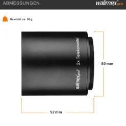 Walimex pro 2x Konverter T2 - 50 x 50 x 52 mm - mit mehrfachvergüteten Glaslinsen - Telekonverter zur Verdoppelung des Zoombereichs - Zubehör Foto Studio Objektive