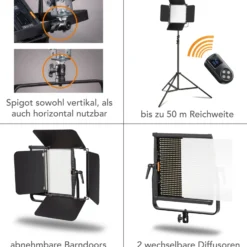 Walimex pro 2x LED Niova 100-F Pro 100 W Bi-Color Flächenleuchte mit 2x Lampenstativ, dimmbare Videoleuchte, Studioleuchte mit weichem Licht, Fotolicht mit Fernbedienung