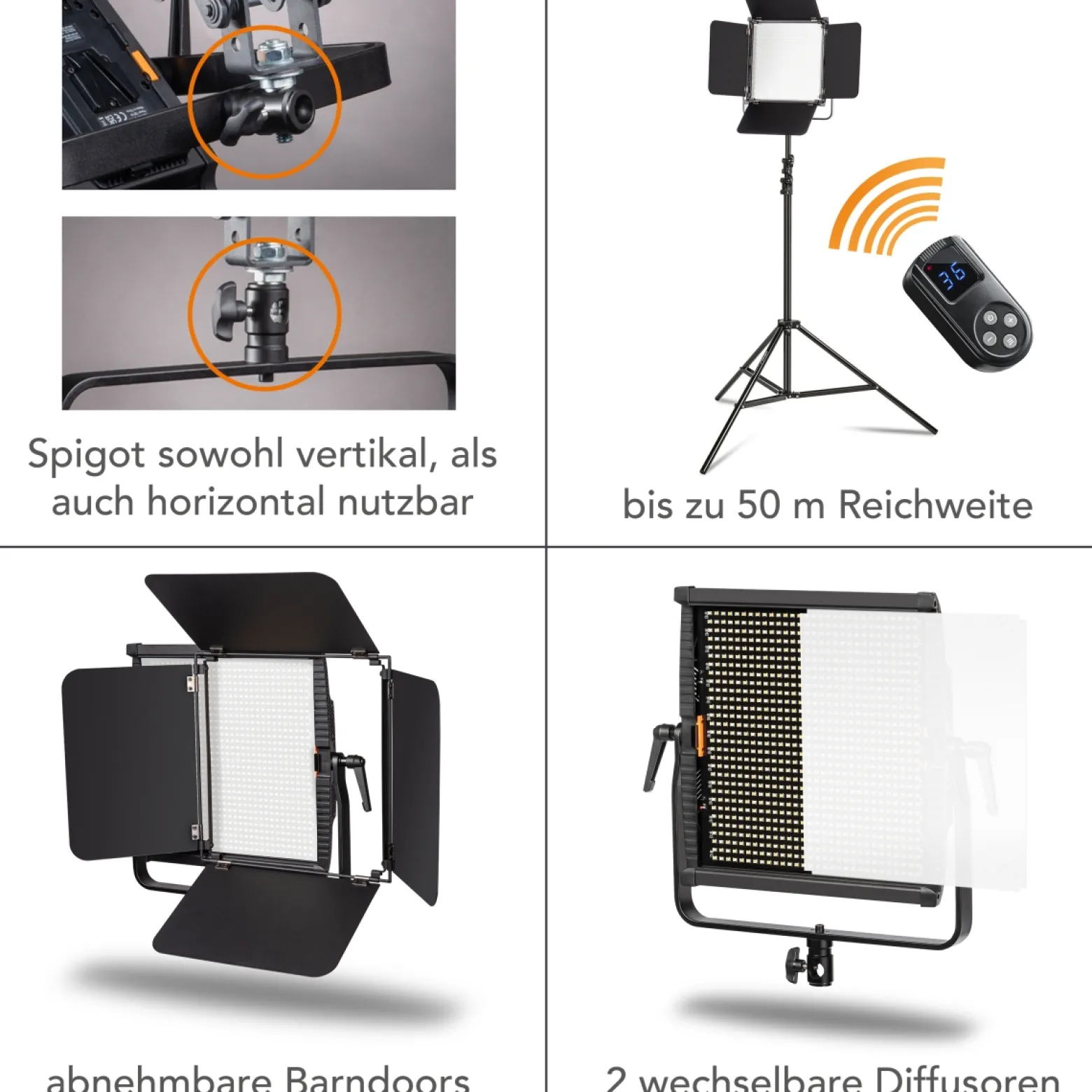Walimex pro 2x LED Niova 100-F Pro 100 W Bi-Color Flächenleuchte mit 2x Lampenstativ, dimmbare Videoleuchte, Studioleuchte mit weichem Licht, Fotolicht mit Fernbedienung