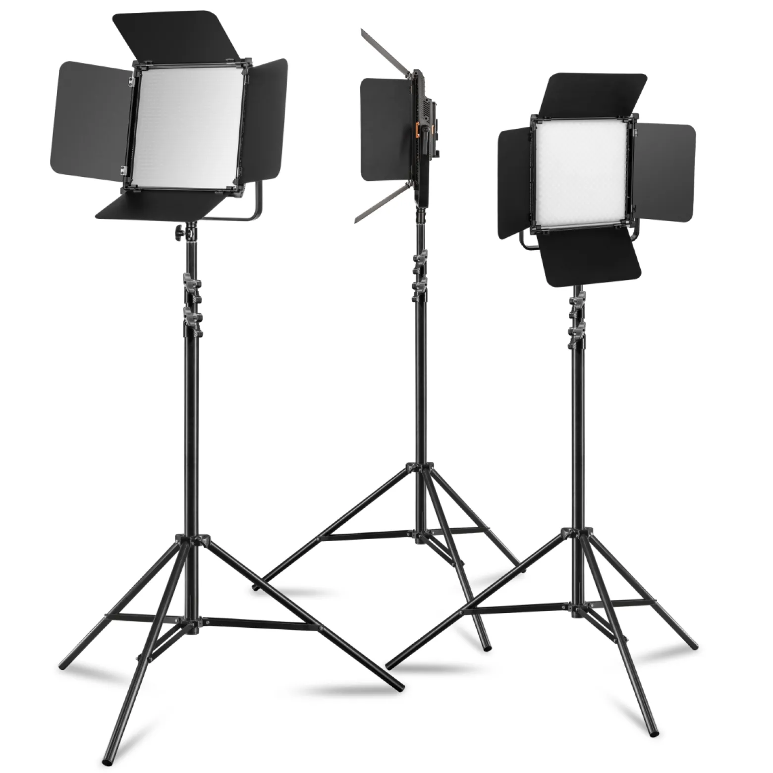 Walimex pro 3x LED Niova 100-F Pro 100 W Bi-Color Flächenleuchte mit 3x Lampenstativ, dimmbare Videoleuchte, Studioleuchte mit weichem Licht, Fotolicht mit Fernbedienung