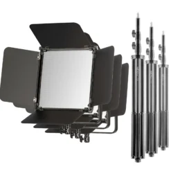 Walimex pro 3x LED Niova 100-F Pro 100 W Bi-Color Flächenleuchte mit 3x Lampenstativ, dimmbare Videoleuchte, Studioleuchte mit weichem Licht, Fotolicht mit Fernbedienung