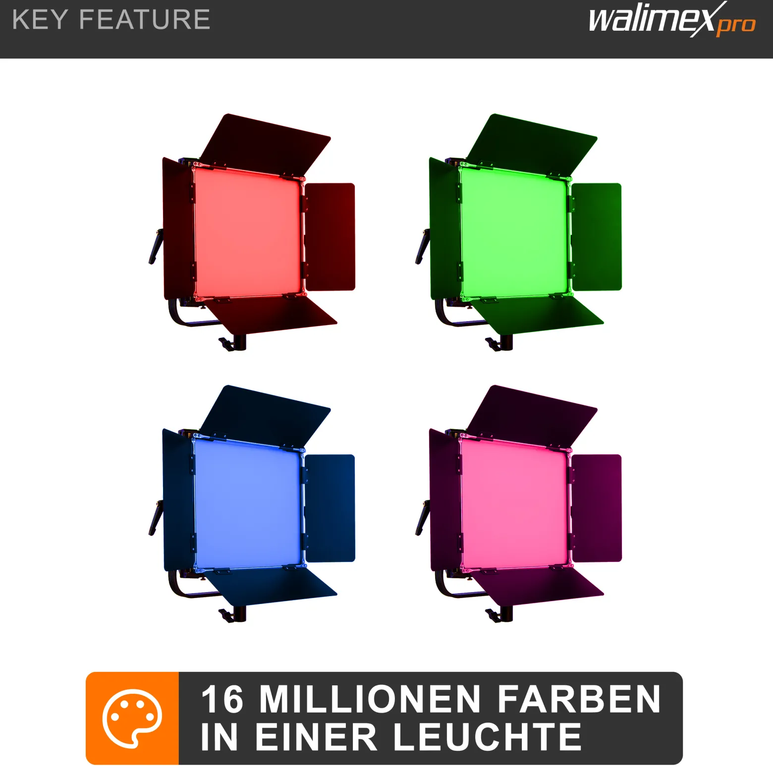 Walimex pro 3x LED Rainbow Flächenleuchte mit 3x Lampenstativ, RGBWW Flächenlicht 100 W, Bi-Color Videoleuchte, Studioleuchte per App steuerbar, Studio-Beleuchtung mit Effektgenerator