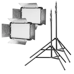 Walimex pro 2x LED 500 Versalight Bi Color Flächenleuchte inkl. 2x Lampenstativ, leistungsstarke Videoleuchte 32 W, Studioleuchte mit Fernbedienung, vollwertige Studio-Beleuchtung