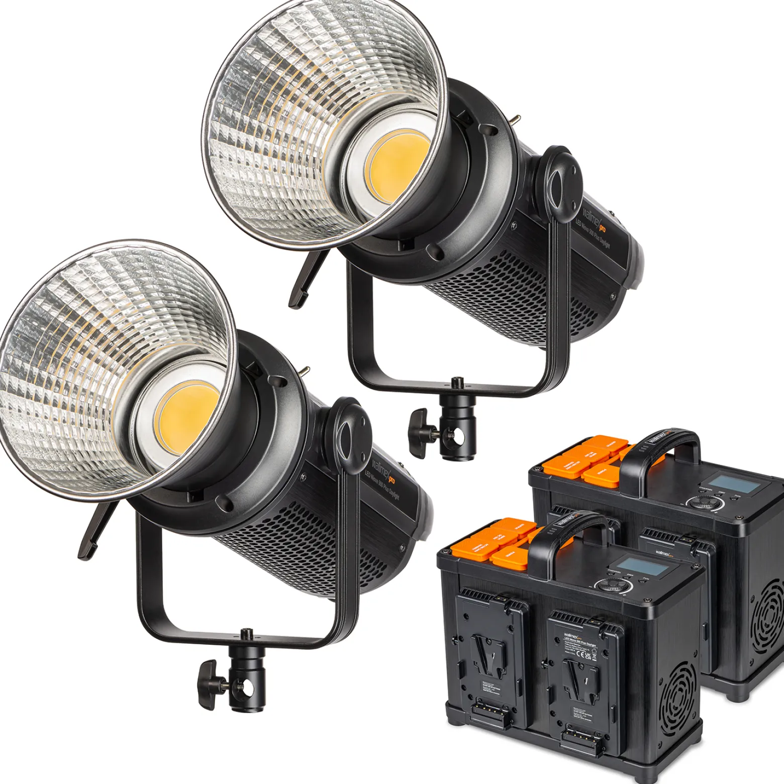 Walimex pro 2x Niova Plus 500 Daylight Set, dimmbare LED Videoleuchte 500 W, Videolicht mit Bowens-Reflektor & Soft Diffusor, Studiolicht mit COB-LED-Technologie