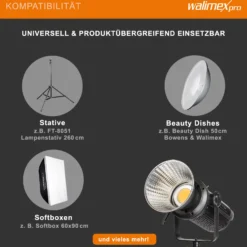 Walimex pro 2x Niova Plus 500 Daylight Set, dimmbare LED Videoleuchte 500 W, Videolicht mit Bowens-Reflektor & Soft Diffusor, Studiolicht mit COB-LED-Technologie