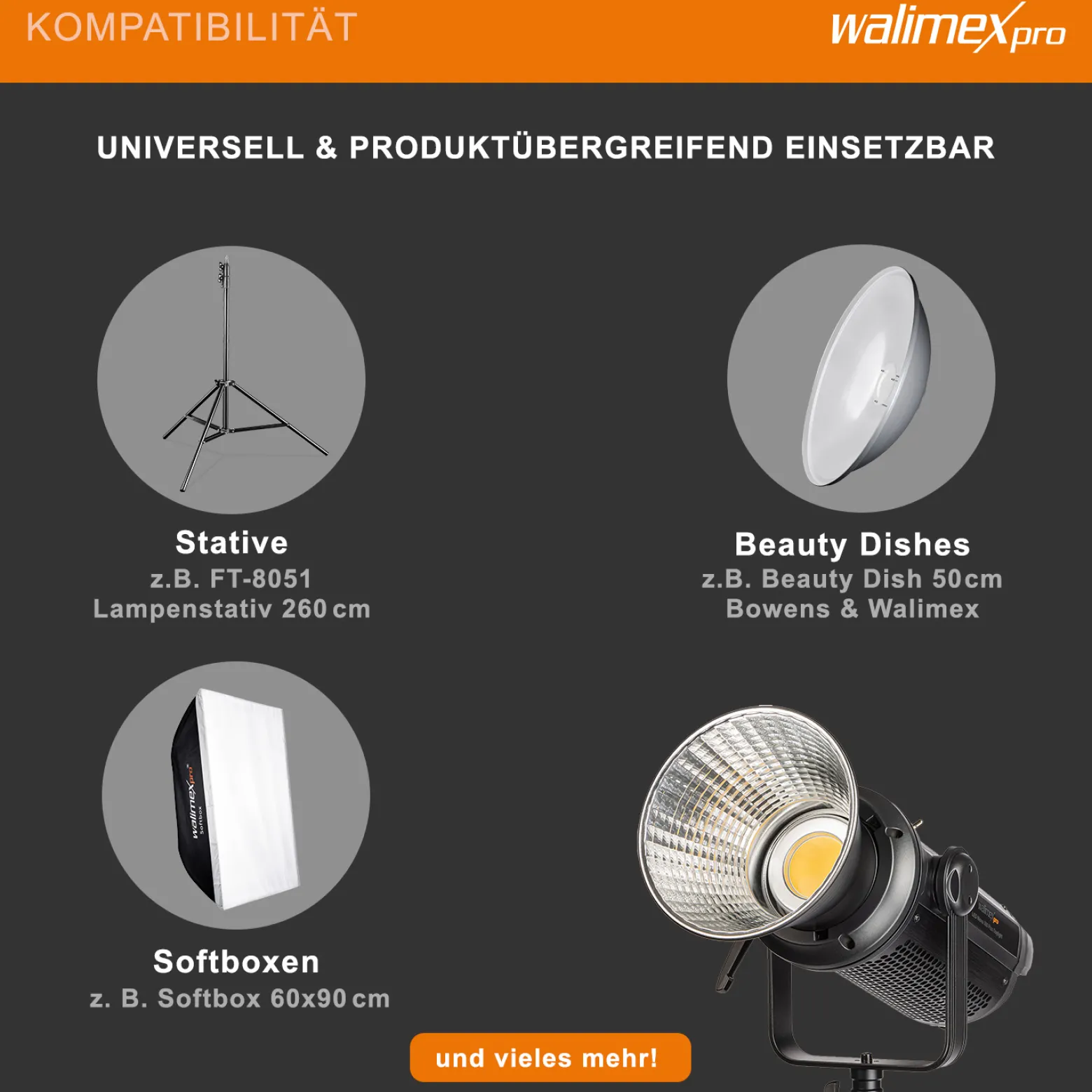 Walimex pro 2x Niova Plus 500 Daylight Set, dimmbare LED Videoleuchte 500 W, Videolicht mit Bowens-Reflektor & Soft Diffusor, Studiolicht mit COB-LED-Technologie
