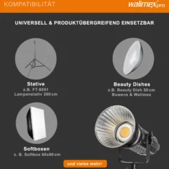 Walimex pro 2x Niova Plus Daylight Studioleuchte 350 W, dimmbare LED Videoleuchte, Videolicht mit Bowens-Reflektor & Soft Diffusor, Studiolicht mit COB-LED-Technologie