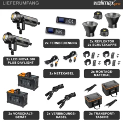 Walimex pro 2x Niova Plus Daylight Studioleuchte 350 W, dimmbare LED Videoleuchte, Videolicht mit Bowens-Reflektor & Soft Diffusor, Studiolicht mit COB-LED-Technologie