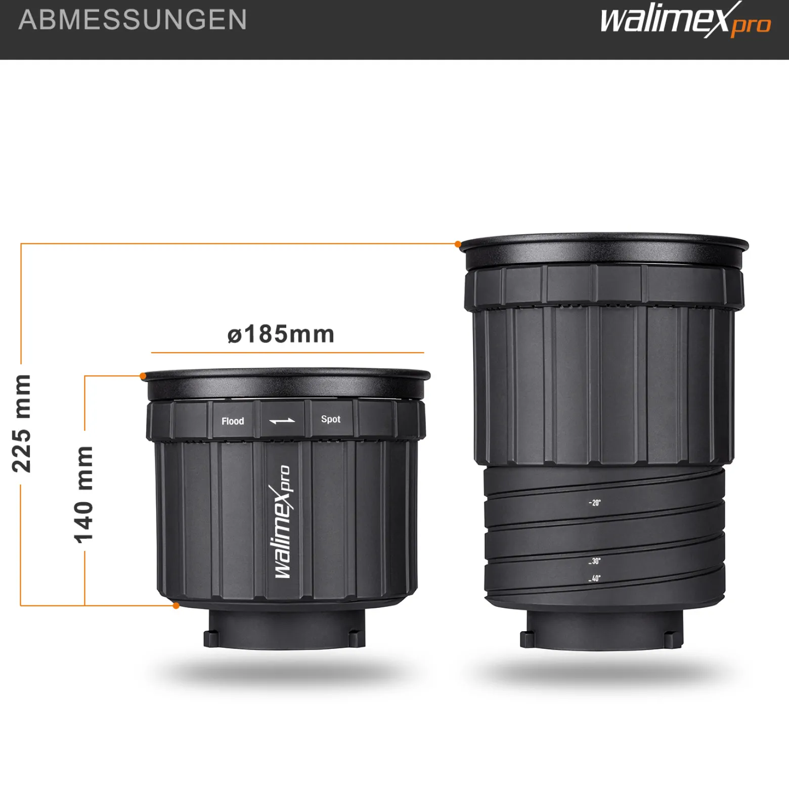 Walimex pro Zoomspot Vorsatz 2X Bowens Mount, stufenlos verstellbares Spotlicht von 12° bis 40° für LEDs bis 350W, hitzebeständig bis 100°C
