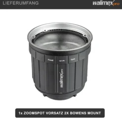 Walimex pro Zoomspot Vorsatz 2X Bowens Mount, stufenlos verstellbares Spotlicht von 12° bis 40° für LEDs bis 350W, hitzebeständig bis 100°C