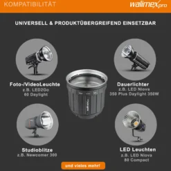 Walimex pro Zoomspot Vorsatz 2X Bowens Mount, stufenlos verstellbares Spotlicht von 12° bis 40° für LEDs bis 350W, hitzebeständig bis 100°C