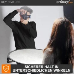 Walimex Reflektorhalter 660 x 120 x 150 mm für Reflektor und Faltreflektor 10-168 cm für Rohre Ø 18-30 mm, Halter für Fotoreflektoren für Porträt- und Produktfotografie