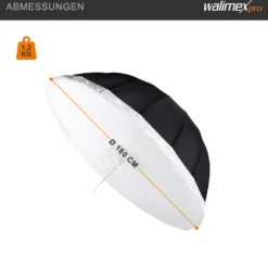 Walimex Reflexschirm Set Ø 180 cm - 2-in-1-Design für professionelle Ergebnisse - Reflexschirm und Schirmsoftbox in einem, kompakt und vielseitig für unterwegs