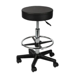 Walimex Rollhocker mit schwarzem Polstersitz, Höhenverstellbar 65-87 cm Sitzhöhe, bis 120 kg belastbar, 360° drehbar, Bürohocker, Drehhocker, Studiohocker, Posierhocker