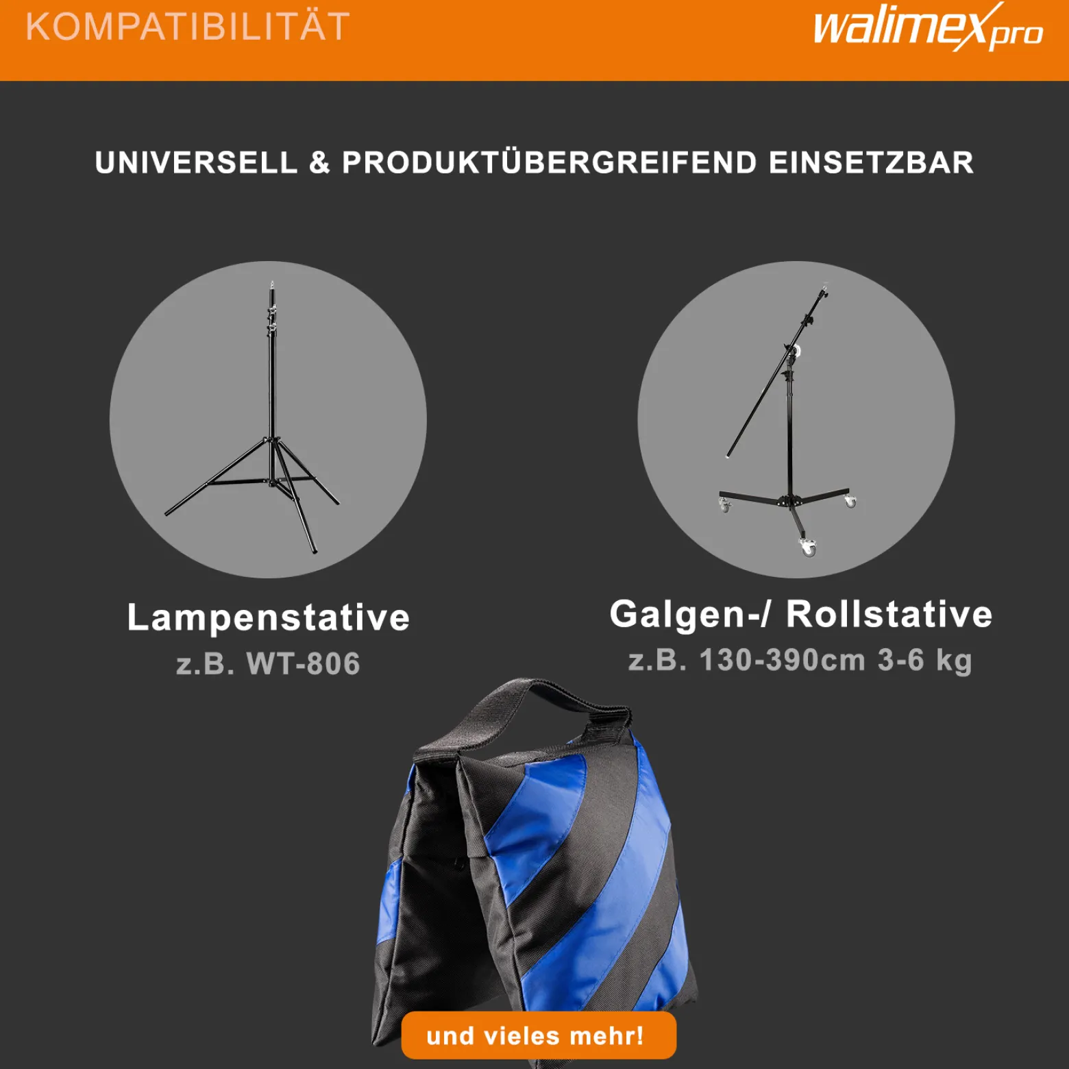 Walimex Sandsack Gewicht für Galgenstative und Lampenständer, befüllbar für optimale Beschwerung von Kamera- oder Lichtstativen, Gewichtssack für Fotostudio und Outdoor-Fotografie