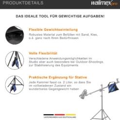 Walimex Sandsack Gewicht für Galgenstative und Lampenständer, befüllbar für optimale Beschwerung von Kamera- oder Lichtstativen, Gewichtssack für Fotostudio und Outdoor-Fotografie