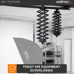 Walimex Schere für Deckenschienensystem - 300 x 100 x 400 mm - stufenlos ausziehbar ca. 30-200 cm - Last max. 6000 g - für Schienen System für Lampen Lichtquellen Kameras Studio Equipment