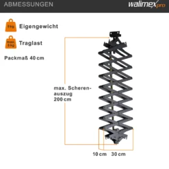 Walimex Schere für Deckenschienensystem - 300 x 100 x 400 mm - stufenlos ausziehbar ca. 30-200 cm - Last max. 6000 g - für Schienen System für Lampen Lichtquellen Kameras Studio Equipment