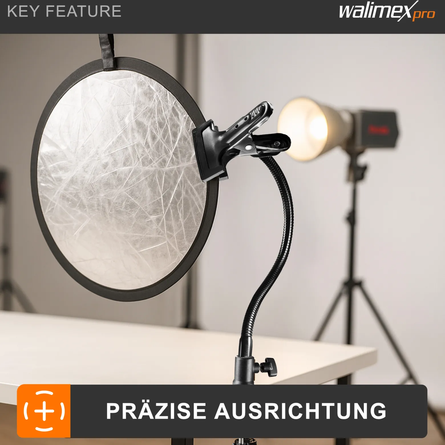 Walimex Schwanenhals mit 1/4 Zoll Gewinde und Clip, 53 cm flexibel biegbar, Klemme bis 5 cm Spannweite, für Kompaktblitz, Kamera und Reflektor, ideal für TableTop und Makro