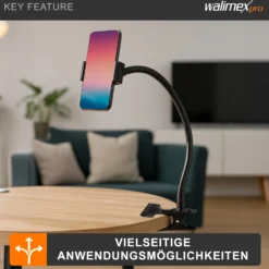Walimex Schwanenhals mit 1/4 Zoll Gewinde und Clip, 53 cm flexibel biegbar, Klemme bis 5 cm Spannweite, für Kompaktblitz, Kamera und Reflektor, ideal für TableTop und Makro