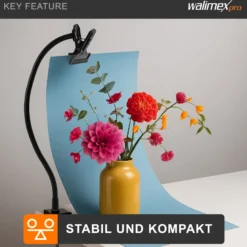 Walimex Schwanenhals mit 1/4 Zoll Gewinde und Clip, 53 cm flexibel biegbar, Klemme bis 5 cm Spannweite, für Kompaktblitz, Kamera und Reflektor, ideal für TableTop und Makro