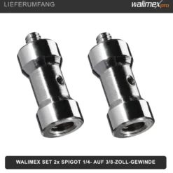 Walimex Set 2x Spigot Gewinde Adapter 1/4 Zoll auf 3/8 Zoll – Gewindeadapter für Kamera Zubehör und Stativ – Fotostudio Fotoshootings Fotografie