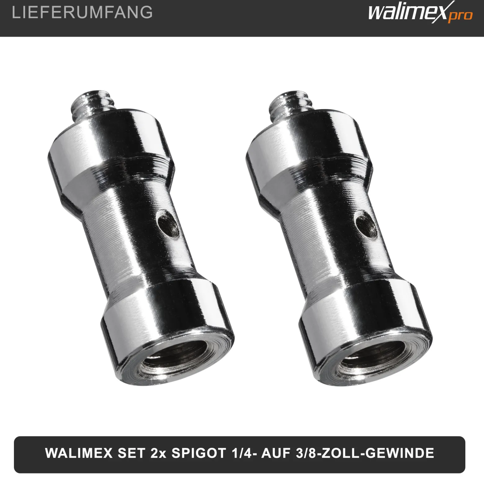 Walimex Set 2x Spigot Gewinde Adapter 1/4 Zoll auf 3/8 Zoll – Gewindeadapter für Kamera Zubehör und Stativ – Fotostudio Fotoshootings Fotografie