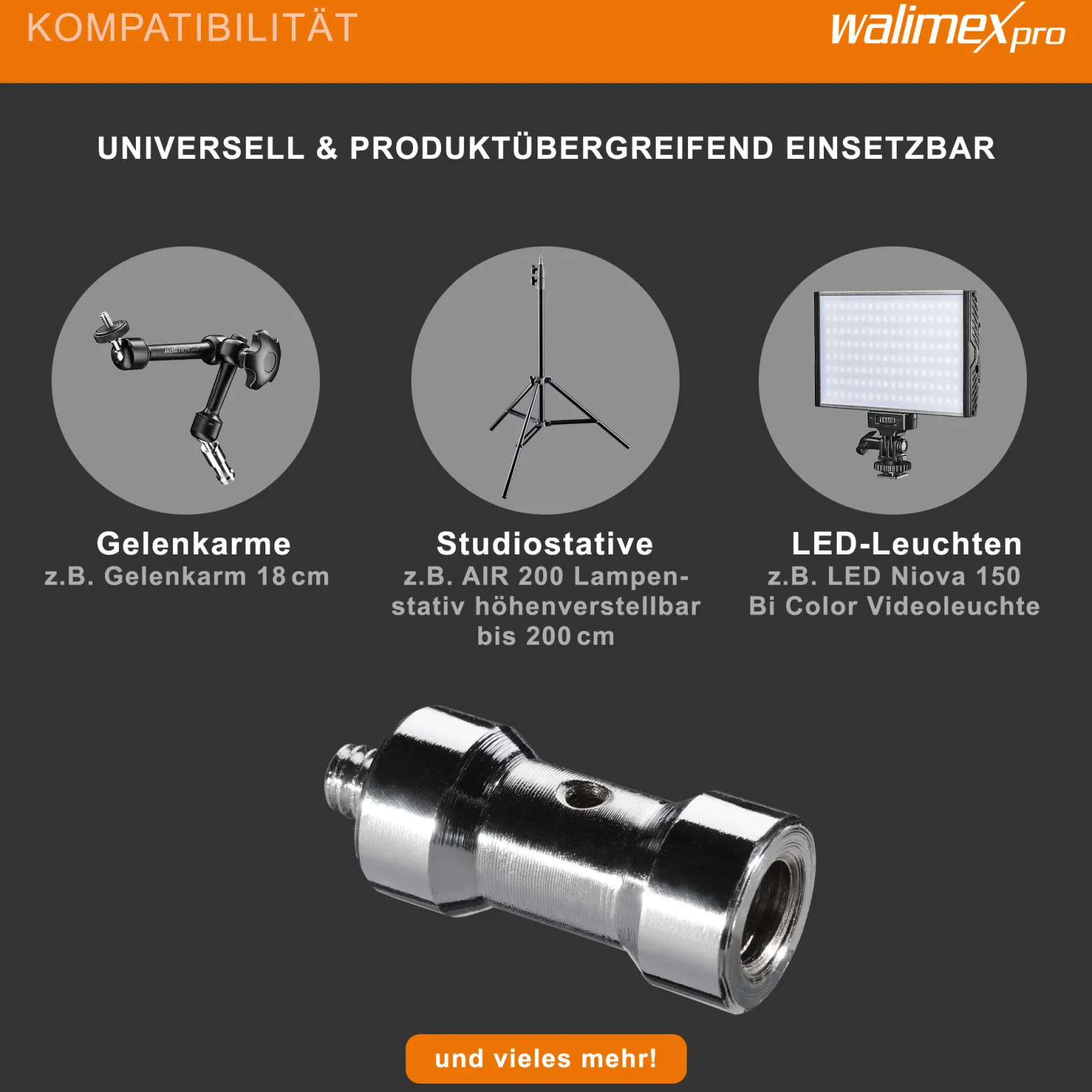 Walimex Set 2x Spigot Gewinde Adapter 1/4 Zoll auf 3/8 Zoll – Gewindeadapter für Kamera Zubehör und Stativ – Fotostudio Fotoshootings Fotografie