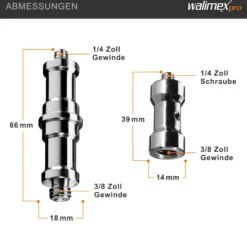 Walimex Set 1x Spigot Gewinde Adapter 3/8 Zoll bis 1/4 Zoll und 1x Spigot Gewinde Adapter 3/8 Zoll auf 1/4 Zoll– Gewindeadapter für Kamera Zubehör und Stativ – Fotostudio Fotoshootings Fotografie