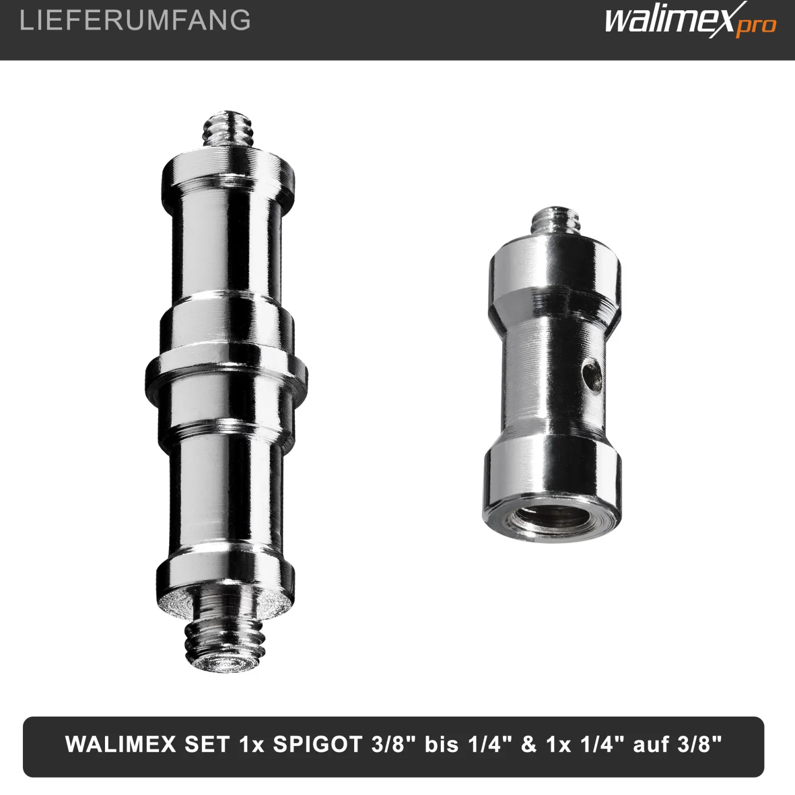 Walimex Set 1x Spigot Gewinde Adapter 3/8 Zoll bis 1/4 Zoll und 1x Spigot Gewinde Adapter 3/8 Zoll auf 1/4 Zoll– Gewindeadapter für Kamera Zubehör und Stativ – Fotostudio Fotoshootings Fotografie
