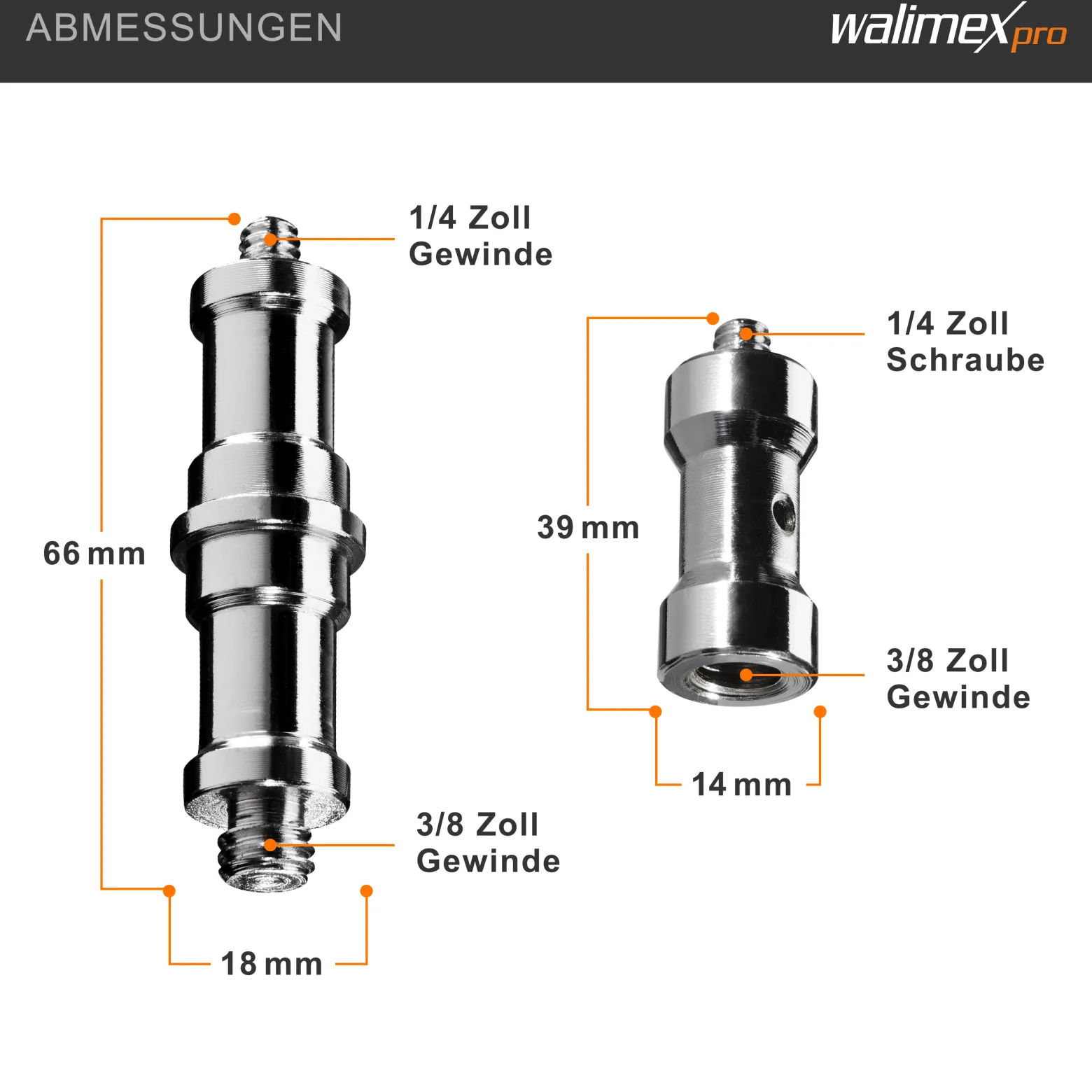 Walimex Set 4x Spigot Gewinde Adapter 3/8 Zoll bis 1/4 Zoll und 4x Spigot Gewinde Adapter 3/8 Zoll auf 1/4 Zoll– Gewindeadapter für Kamera Zubehör und Stativ – Fotostudio Fotoshootings Fotografie