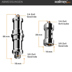 Walimex Set 2x Spigot Gewinde Adapter 3/8 Zoll bis 1/4 Zoll und 2x Spigot Gewinde Adapter 3/8 Zoll auf 1/4 Zoll– Gewindeadapter für Kamera Zubehör und Stativ – Fotostudio Fotoshootings Fotografie